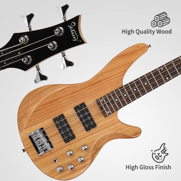 44 Inch GIB 4 String H-H Pickup Laurel Wood Fingerboard Electric Bass Guitar with Bag and other Accessories Burlywood view 2