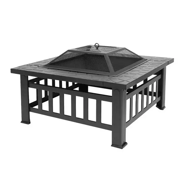 Portable Courtyard Metal Fire Pit with Accessories Black view 2