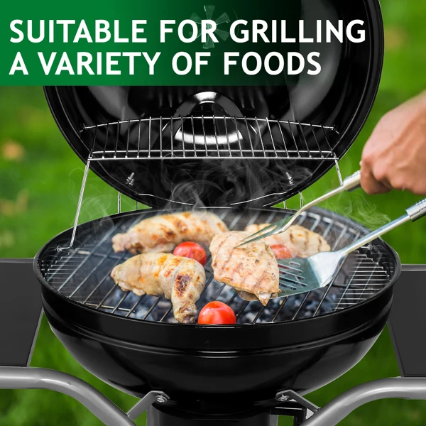 Kettle Charcoal Grill with 2 Side Tables, Storage Shelf, Upgraded Ash Catcher, Thermometer, Air Vents, Outdoor Cooking Barbecue Grill with Wheels view 6