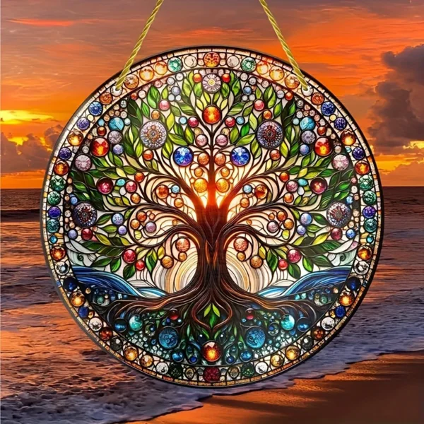 CIFbuy Tree of Life Wall Art Colorful Stained Glass Design Smooth Edges Indoor Outdoor Decor Housewarming Gift Acrylic Suncatcher (TikTok, temu pick-up service) view 2