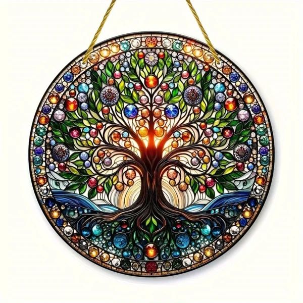 CIFbuy Tree of Life Wall Art Colorful Stained Glass Design Smooth Edges Indoor Outdoor Decor Housewarming Gift Acrylic Suncatcher (TikTok, temu pick-up service) view 5