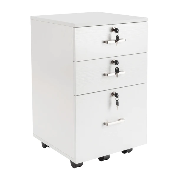 White Wood Grain Density Board Three Drawers Wooden Filing Cabinet view 2