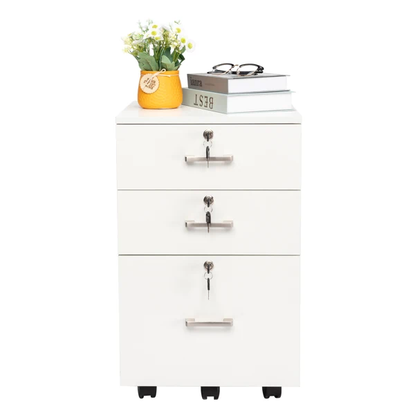 White Wood Grain Density Board Three Drawers Wooden Filing Cabinet view 3