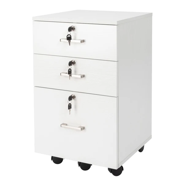 White Wood Grain Density Board Three Drawers Wooden Filing Cabinet view 4