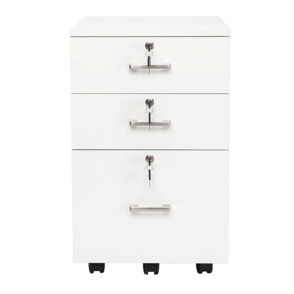 White Wood Grain Density Board Three Drawers Wooden Filing Cabinet view 5