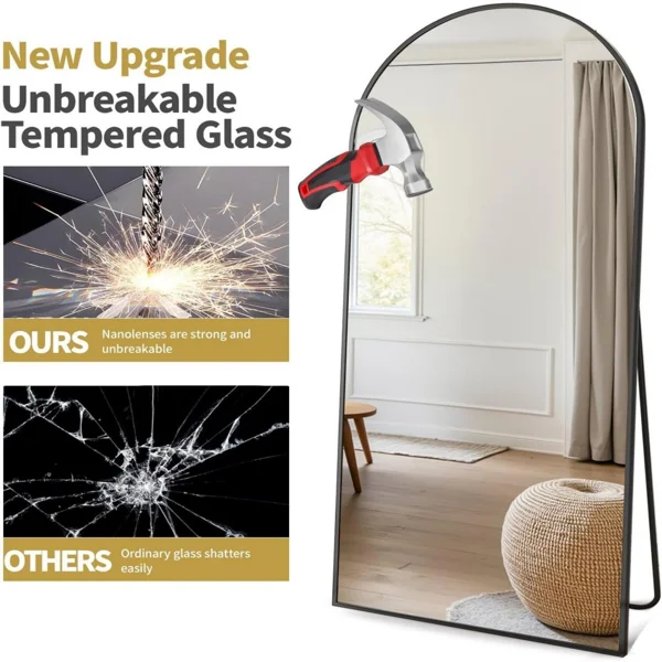 71"x26" Arched Full Length Mirror with Stand Aluminum Frame Floor Mirror for Bedroom,Black (Shipment from Walmart) view 2