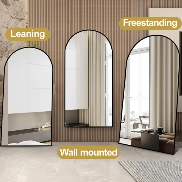 71"x26" Arched Full Length Mirror with Stand Aluminum Frame Floor Mirror for Bedroom,Black (Shipment from Walmart) view 4