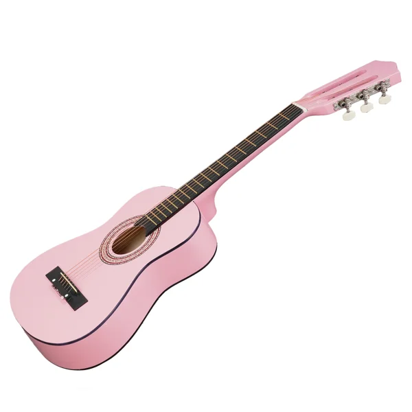 Light pink 30-inch Round Acoustic Guitar with Picks, Strings, Capo, Case, Tuner, and Strap view 2