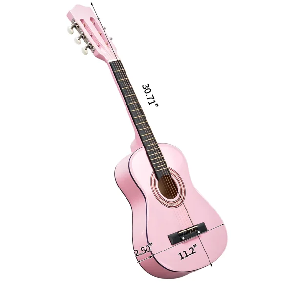Light pink 30-inch Round Acoustic Guitar with Picks, Strings, Capo, Case, Tuner, and Strap view 3