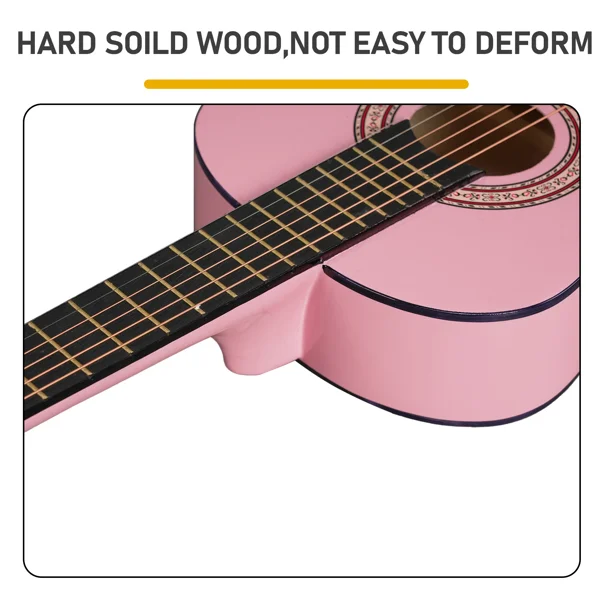 Light pink 30-inch Round Acoustic Guitar with Picks, Strings, Capo, Case, Tuner, and Strap view 4