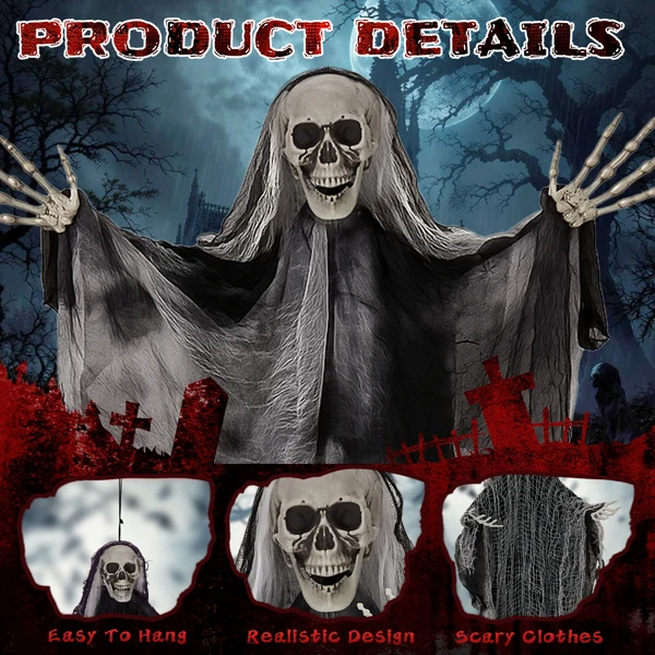 3 Pack Hanging Halloween Skeleton Ghosts Decorations, Grim Reapers for Best Halloween Outdoor Decorations view 4