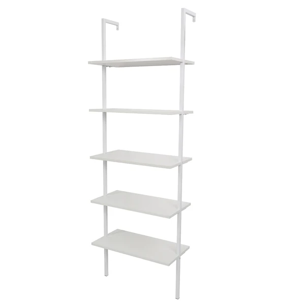 5-Shelf Wood Ladder Bookcase with Metal Frame, Industrial 5-Tier Modern Ladder Shelf Wood Shelves,White view 4