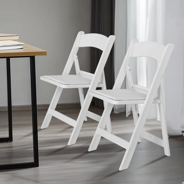 4 Pack Folding Chairs, Resin Chairs with Padded Seat, Comfortable Event Chairs Indoor Outdoor for Home Event Party Picnic School Wedding, White view 4