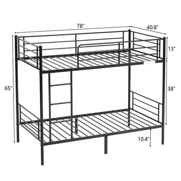 Iron Bed Bunk Bed with Ladder for Kids Twin Size Black view 2