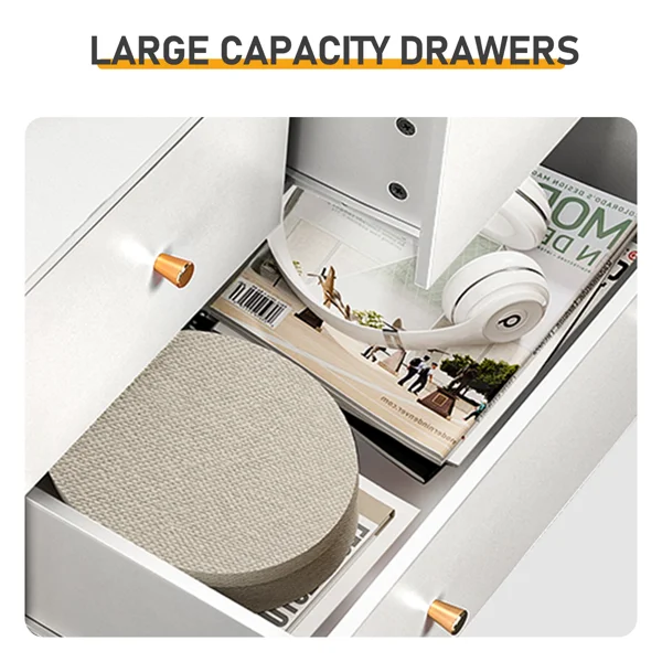 25.98"*15.75"*35.83"(L*W*H) 4-Tier 5-Drawer Cabinet Drawer Dresser with Gold Handles White view 6