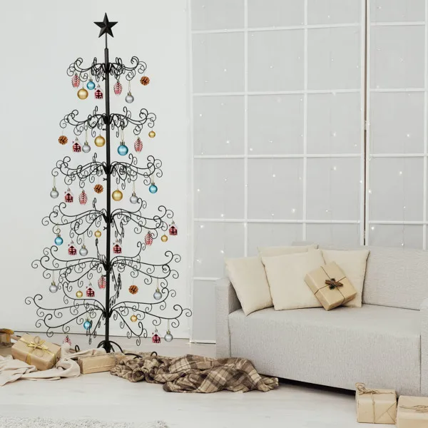 6ft Wrought Iron Christmas Tree, Metal Ornament Display Tree Stand for for Holiday Party Home Decor, Indoor & Outdoor Decor Hanger, Black view 4