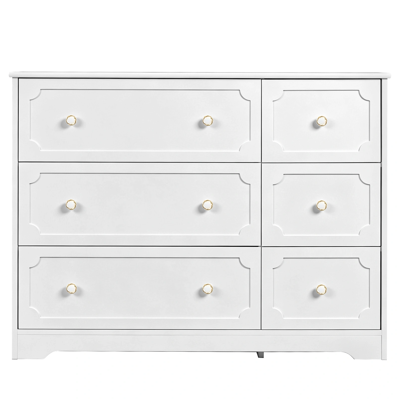 White 6-Drawer Storage Cabinet - 3 Large 3 Small Painted MDF Organizer, 42.5x15.8x32.3" for Bedroom Living Room view 2