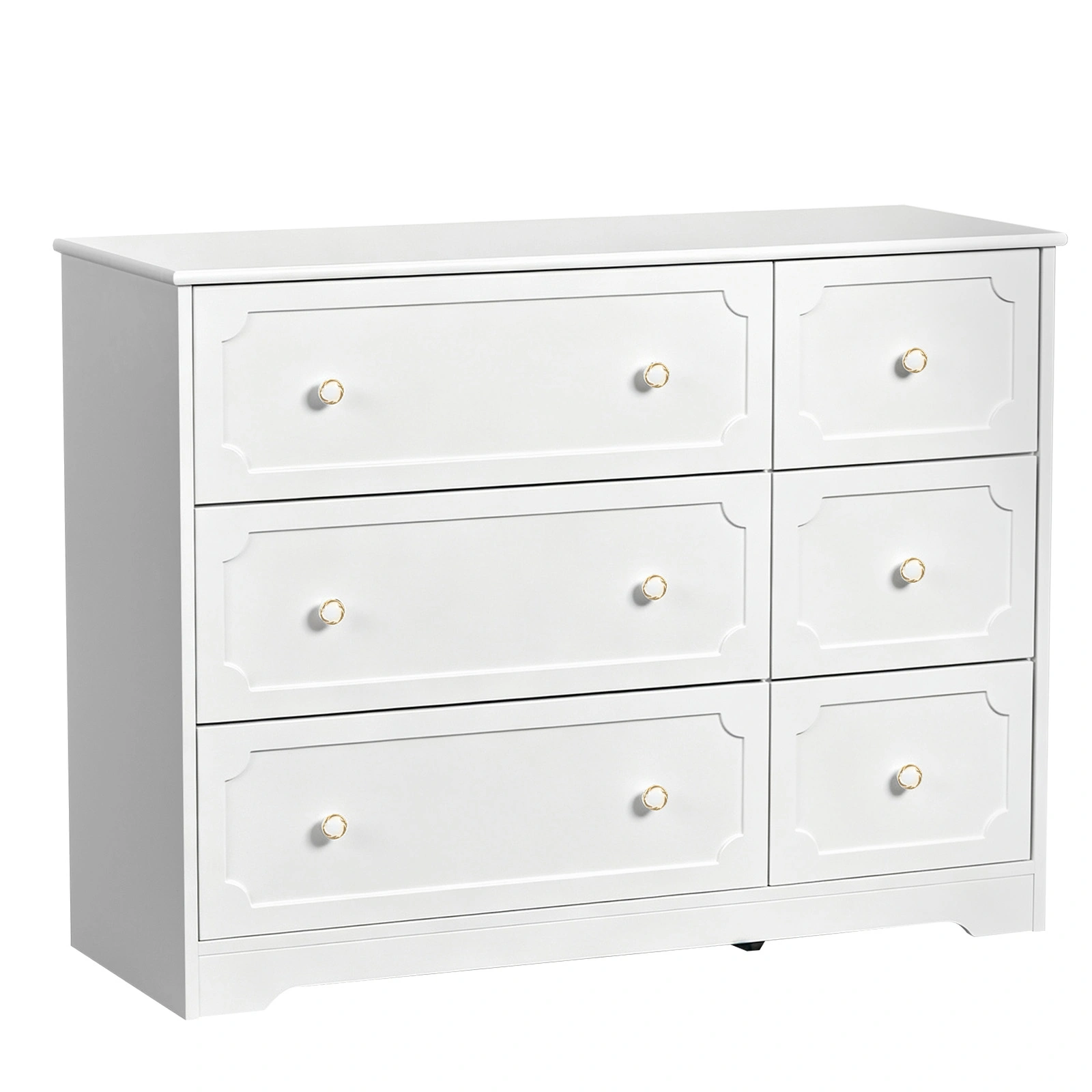 White 6-Drawer Storage Cabinet - 3 Large 3 Small Painted MDF Organizer, 42.5x15.8x32.3" for Bedroom Living Room view 3