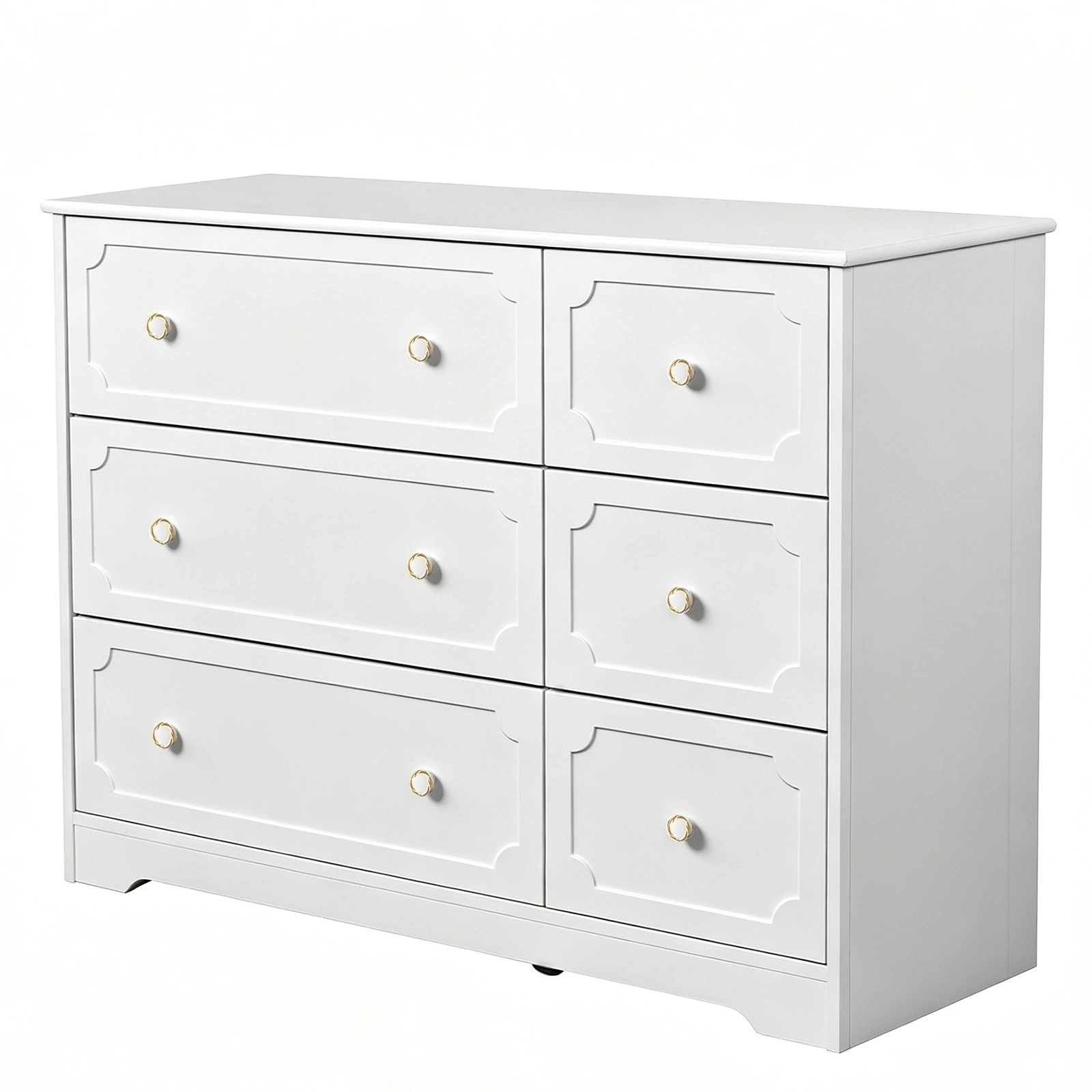 White 6-Drawer Storage Cabinet - 3 Large 3 Small Painted MDF Organizer, 42.5x15.8x32.3" for Bedroom Living Room view 4