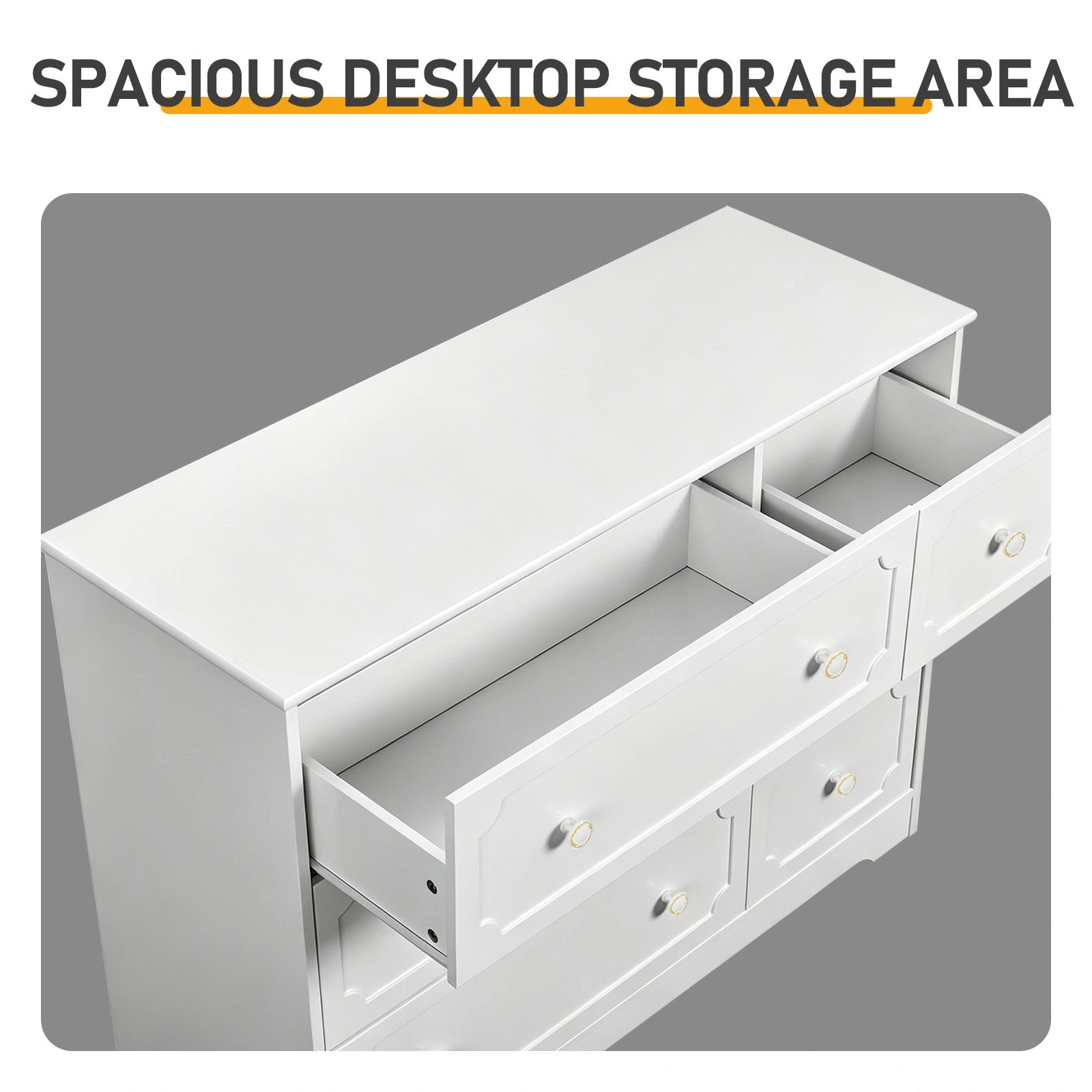 White 6-Drawer Storage Cabinet - 3 Large 3 Small Painted MDF Organizer, 42.5x15.8x32.3" for Bedroom Living Room view 6