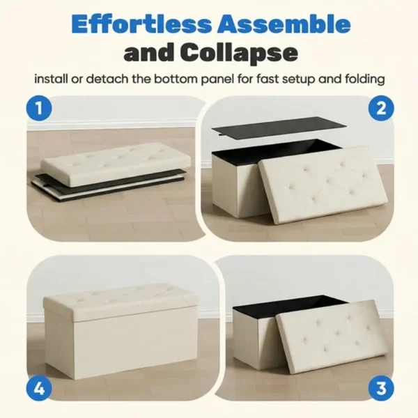 43 Inches Folding Storage Ottoman Bench, Storage Chest, Foot Rest Stool, Bedroom Bench with Storage, Beige (Shipment from Walmart) view 4