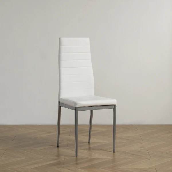 4pcs backrest cushion horizontal sewing decoration PU leather dining chair round tube white cushion gray leg N201 view 4