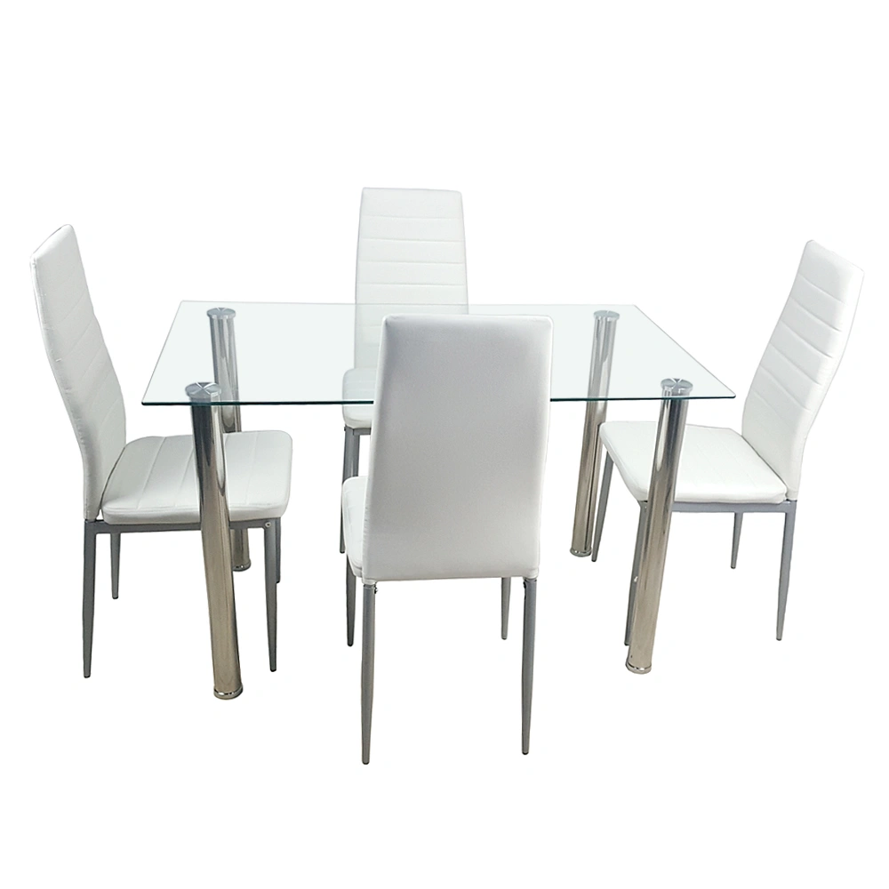 4pcs Dining Chair Backrest Cushion, PU Leather, Horizontal Tufted, Round Tube White, Gray Leg, Model N201 view 12