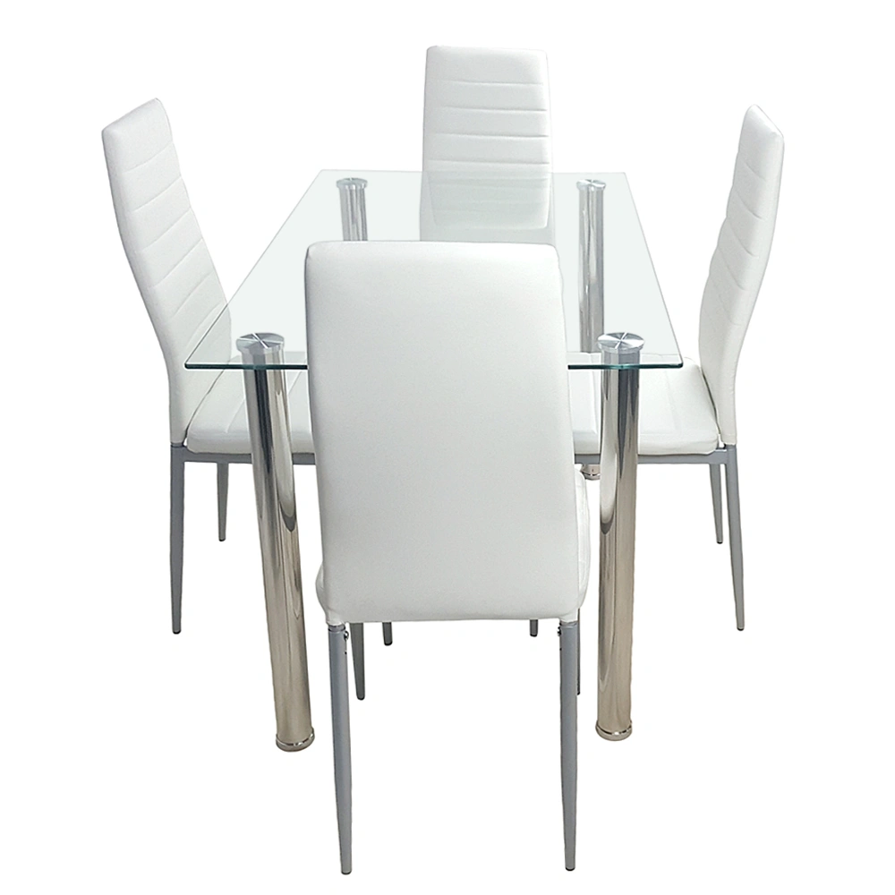 4pcs Dining Chair Backrest Cushion, PU Leather, Horizontal Tufted, Round Tube White, Gray Leg, Model N201 view 14