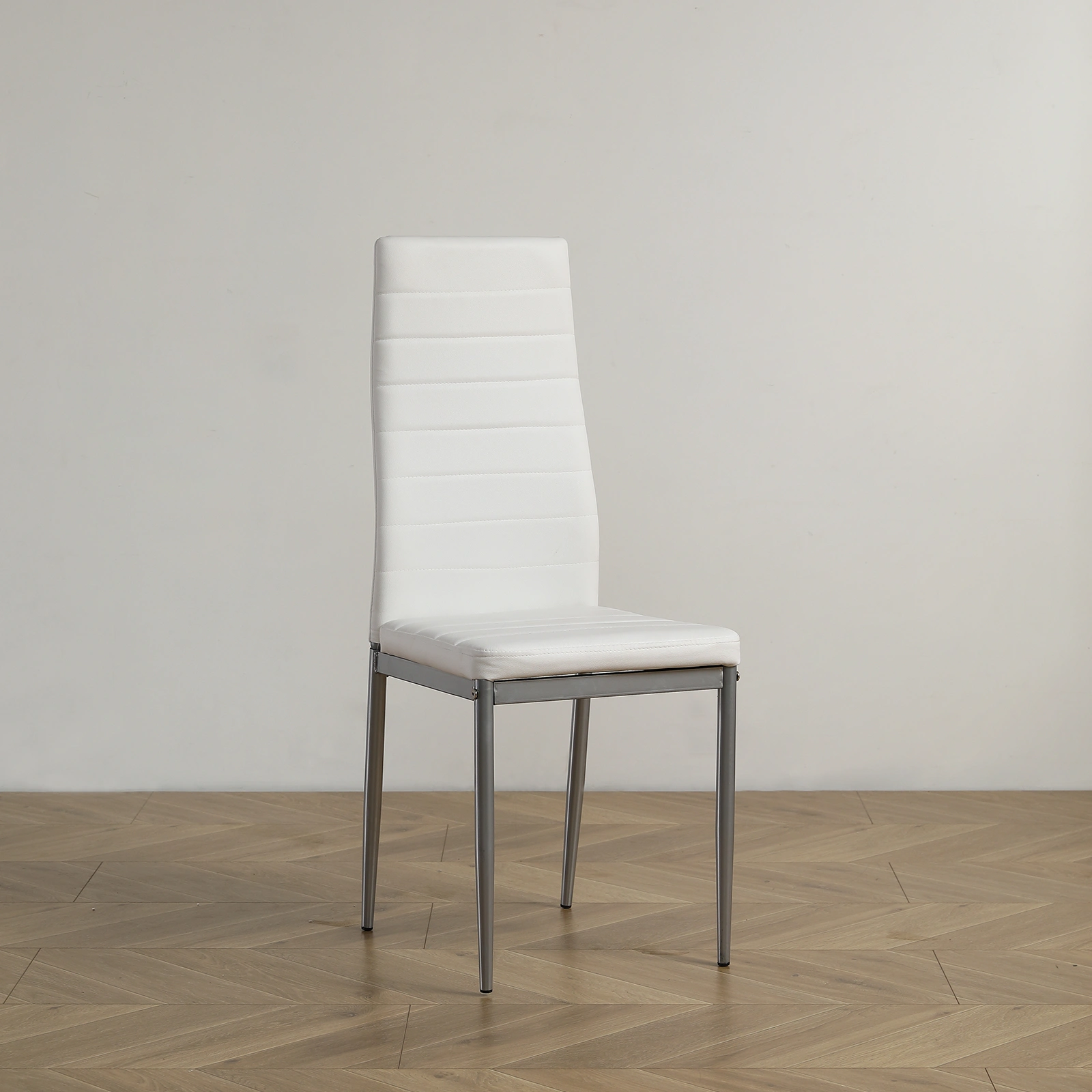 4pcs Dining Chair Backrest Cushion, PU Leather, Horizontal Tufted, Round Tube White, Gray Leg, Model N201 view 4
