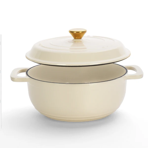 Cast iron 5QT cooking pot - ceramic white - comes with two silicone gloves - Enamel pot view 3