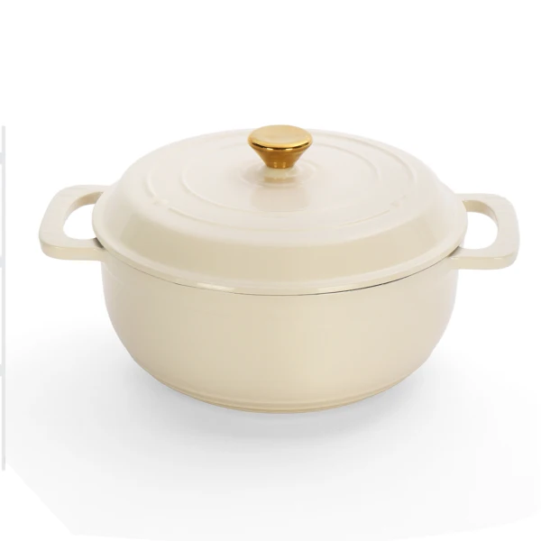 Cast iron 5QT cooking pot - ceramic white - comes with two silicone gloves - Enamel pot