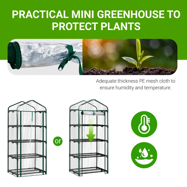 4 Tier Mini Greenhouse with PVC Cover & Roll-Up Zipper Door, Portable Waterproof Greenhouse for Garden Backyard, 27" x 19" x 62", Transparent view 6