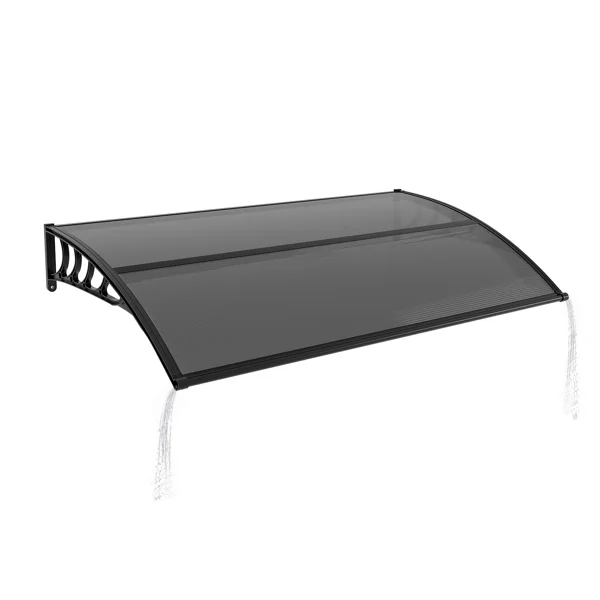 Awning for Door Entrance with Drainage Sink, 40x60 Inch Window Canopy Exterior, UV Rain Snow Protection for House Porch Patio Deck, Black Bracket & Brown Board view 3