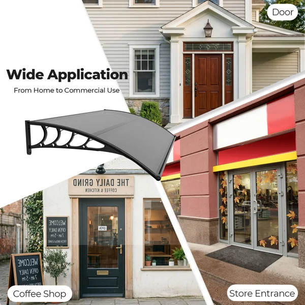 Awning for Door Entrance with Drainage Sink, 40x60 Inch Window Canopy Exterior, UV Rain Snow Protection for House Porch Patio Deck, Black Bracket & Brown Board view 4