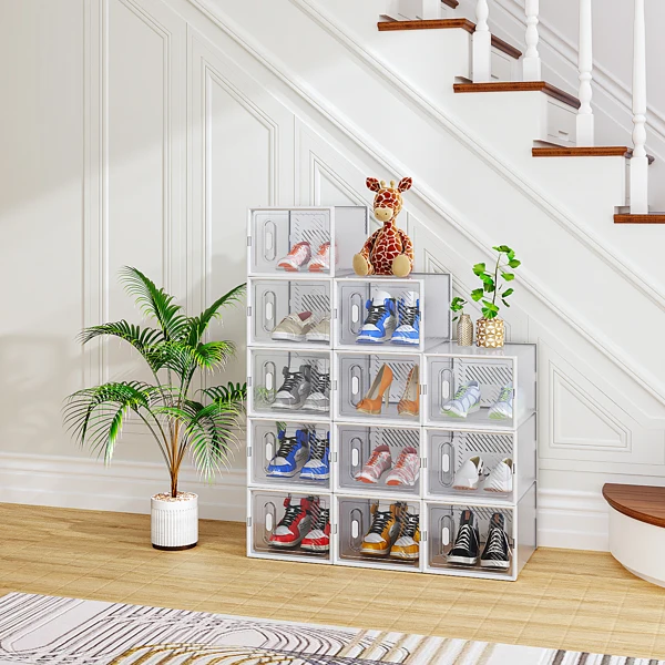 12-Piece Medium White Plastic Mesh Shoe Box Set - 35.00*25.00*19.00cm, Modular Design for Home Storage view 6