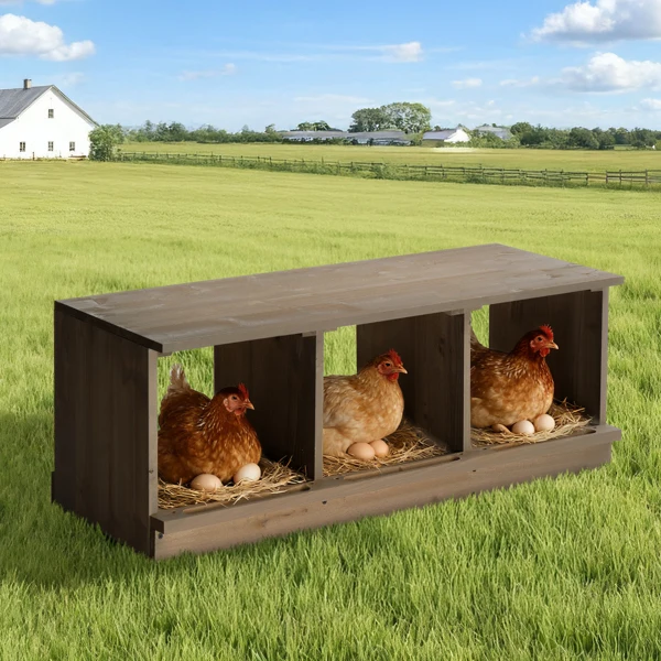 Nesting Boxes for Chickens, Wooden Chicken Nesting Box, Laying Eggs Nest Box for Chickens Hens Ducks, Gray, 3 Compartments view 5