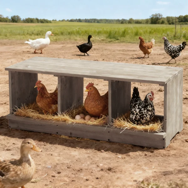 Nesting Boxes for Chickens, Wooden Chicken Nesting Box, Laying Eggs Nest Box for Chickens Hens Ducks, Gray, 3 Compartments view 6