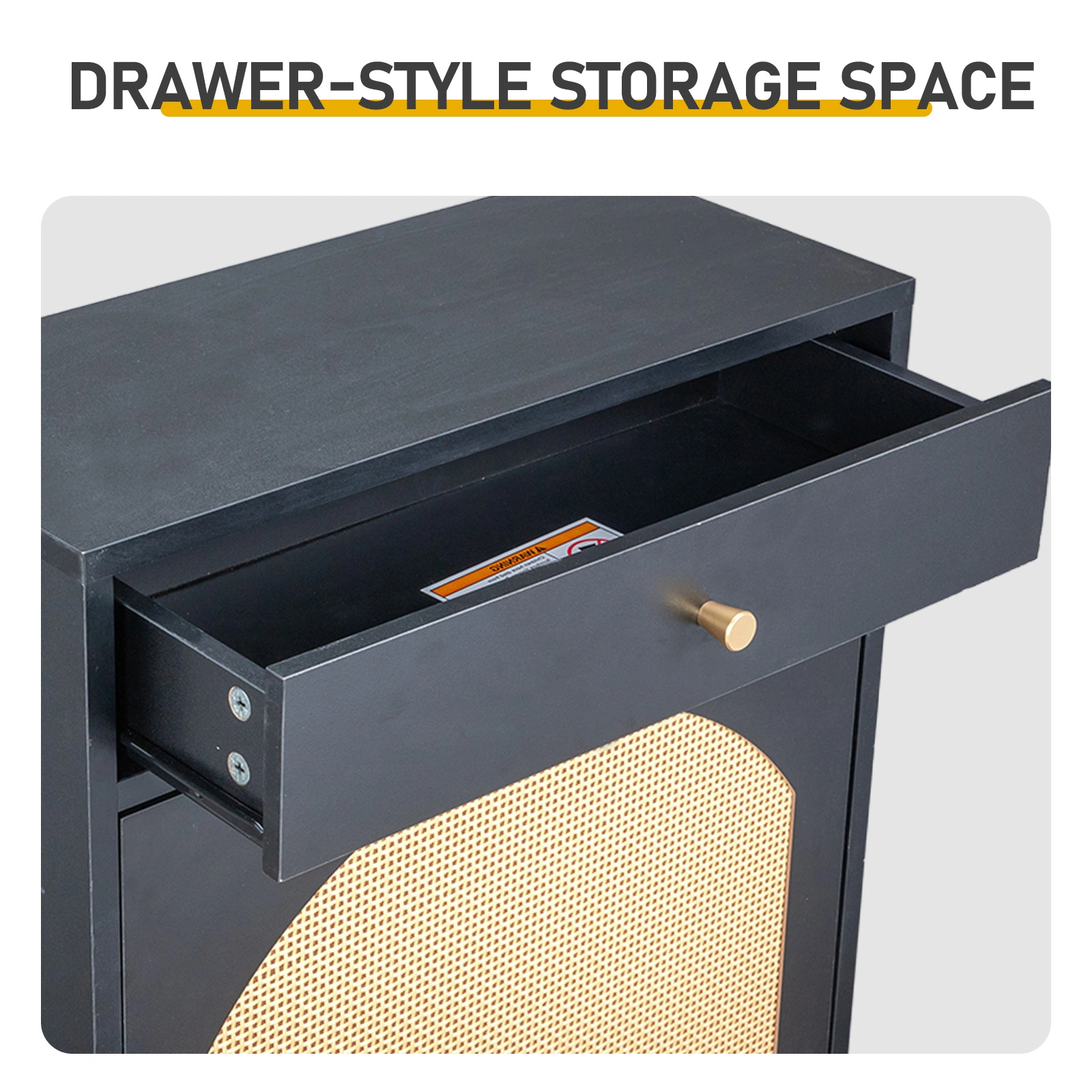 Rattan Front Shoe Cabinet 1 Drawer 2 Flip-Down Compartments Particleboard Shoe Storage 54x24x110cm Black view 7