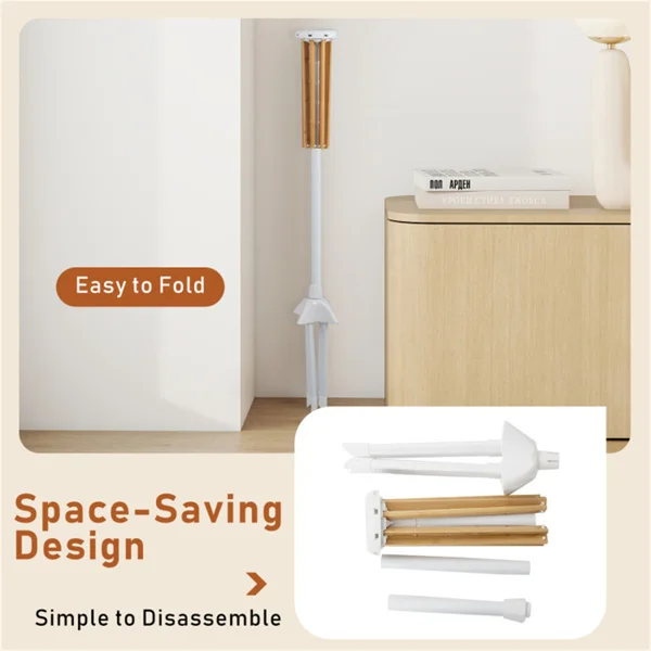 Foldable Bamboo Clothes Drying Rack with 40 Hanger Slots, Space Saving Laundry Drying Stand for Indoor Use view 4