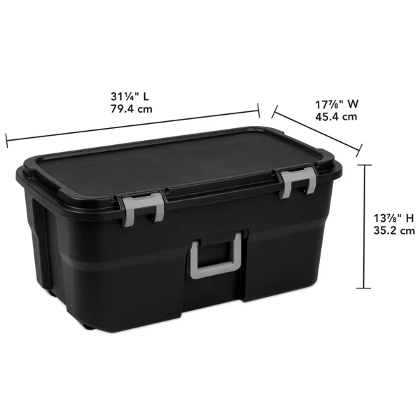 (2 pack)22 Gallon Large Wheeled , Heavy Duty Plastic Storage Trunk Container, Lockable with Wheels and Handle, Black (Shipment from Walmart) view 2