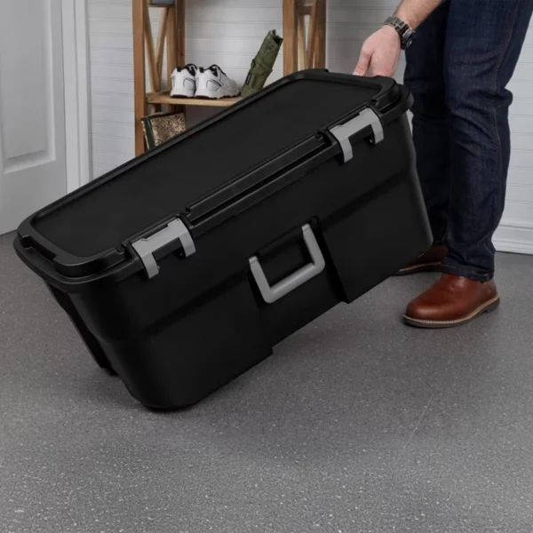 (2 pack)22 Gallon Large Wheeled , Heavy Duty Plastic Storage Trunk Container, Lockable with Wheels and Handle, Black (Shipment from Walmart) view 4