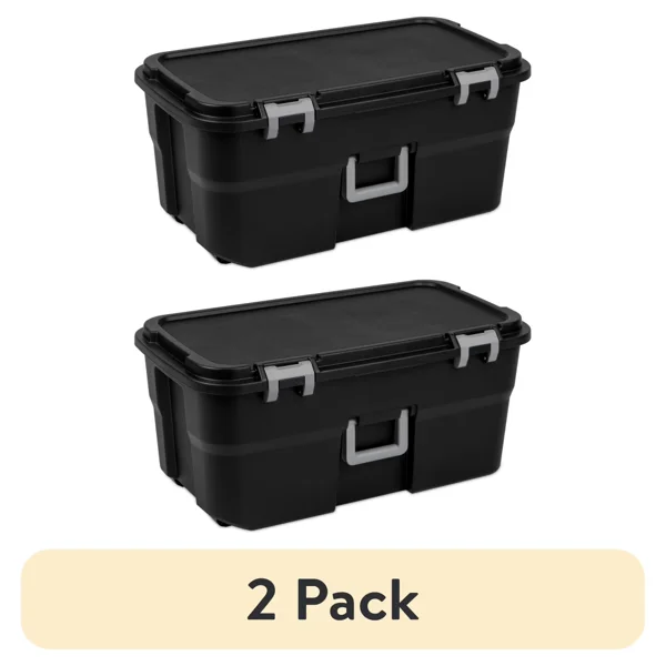 (2 pack)22 Gallon Large Wheeled , Heavy Duty Plastic Storage Trunk Container, Lockable with Wheels and Handle, Black (Shipment from Walmart)