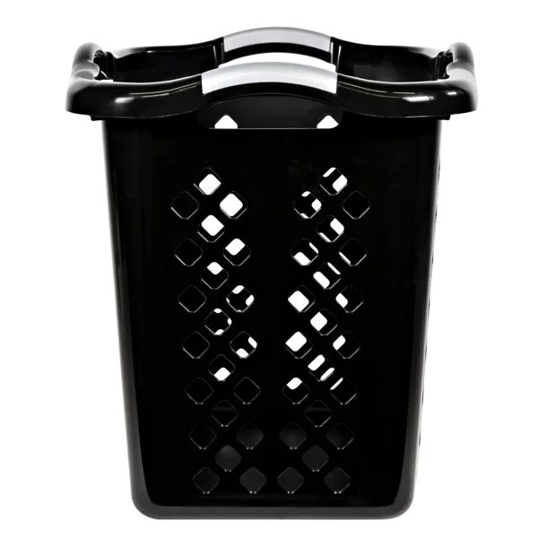 2 Bushel Plastic Laundry Basket with Silver Handles, Black, 2 Pack view 2