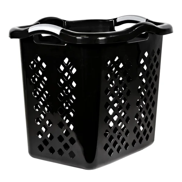 2 Bushel Plastic Laundry Basket with Silver Handles, Black, 2 Pack view 4
