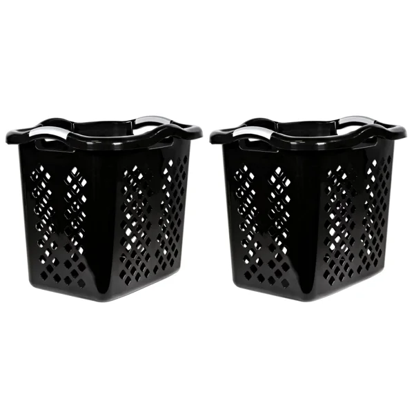 2 Bushel Plastic Laundry Basket with Silver Handles, Black, 2 Pack