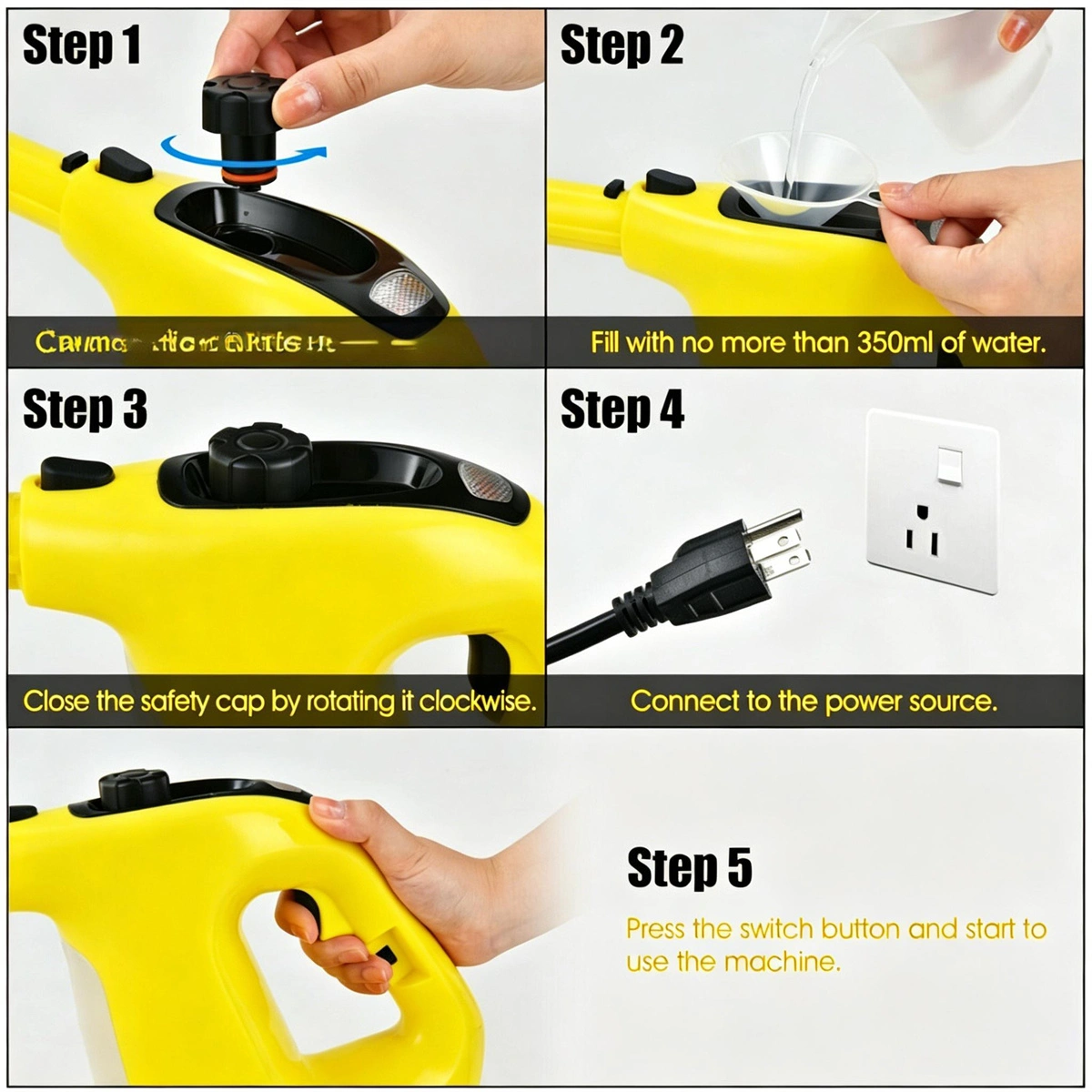 1400W Handheld Steam Cleaner, 257°F High Pressure Steam Mop with 14-Piece Accessories, Chemical-Free for Kitchen Bathroom Car Floor, Yellow view 8