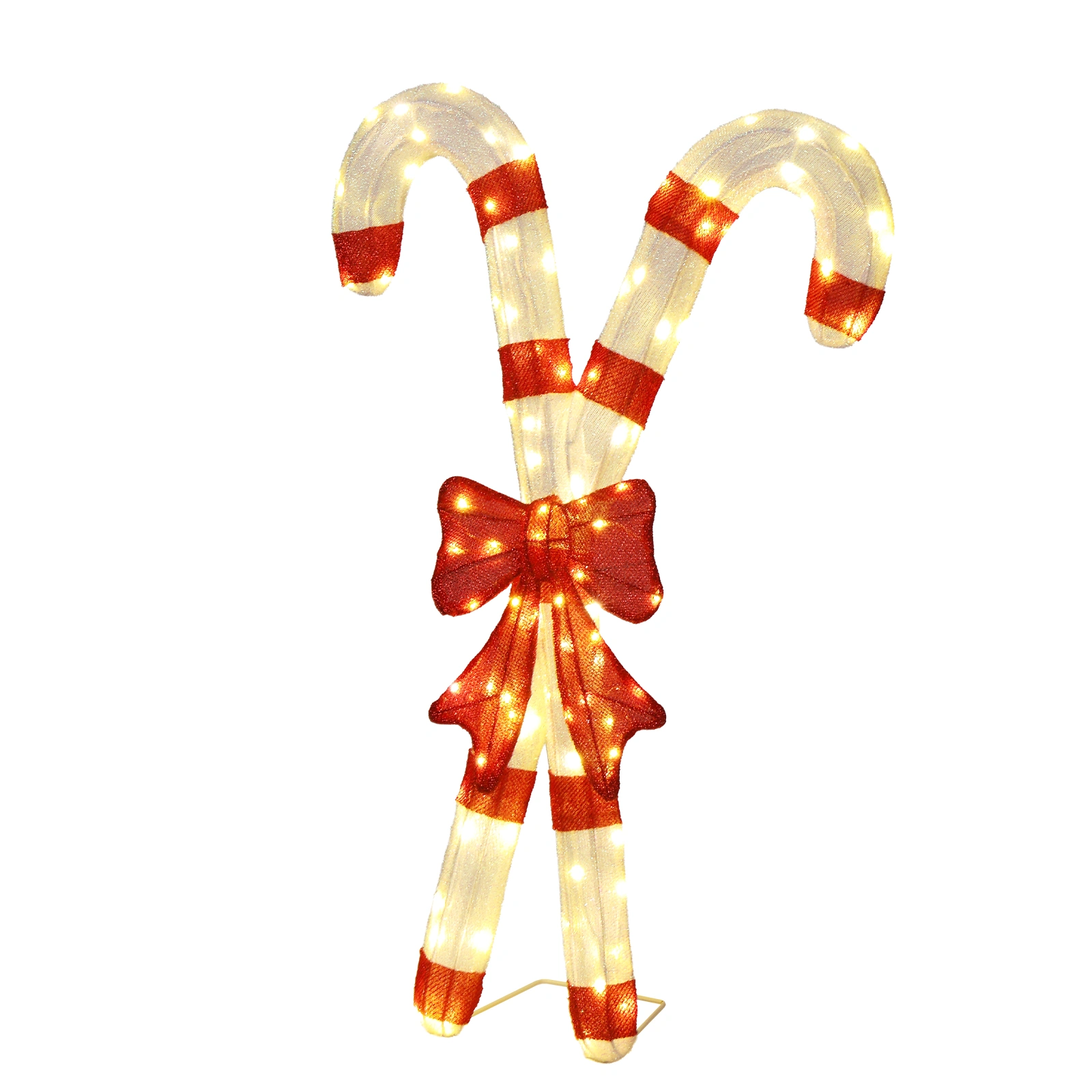 Lighted Candy Cane with Red Bowknot, 100 Warm White LED Pre-Lit 2D Christmas Decoration, Outdoor Indoor Holiday Sign for Xmas Yard & Home Display