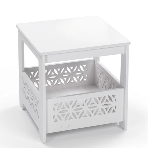 Side Table with Storage, Space Saving Nightstand for Small Spaces, Modern End Table for Indoor Outdoor, White view 3