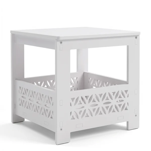 Side Table with Storage, Space Saving Nightstand for Small Spaces, Modern End Table for Indoor Outdoor, White view 5