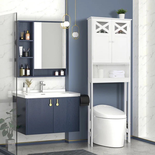 Double Door Fork Toilet Cabinet White